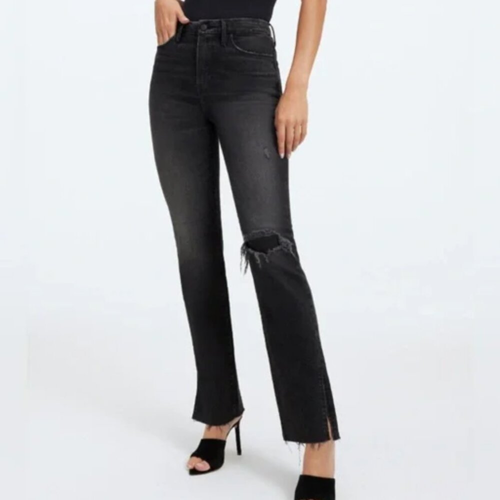 NEW NWT! GOOD AMERICAN GOOD BOY RAW SPLIT HEM STRETCH BOYFRIEND HIGH RISE 14/32